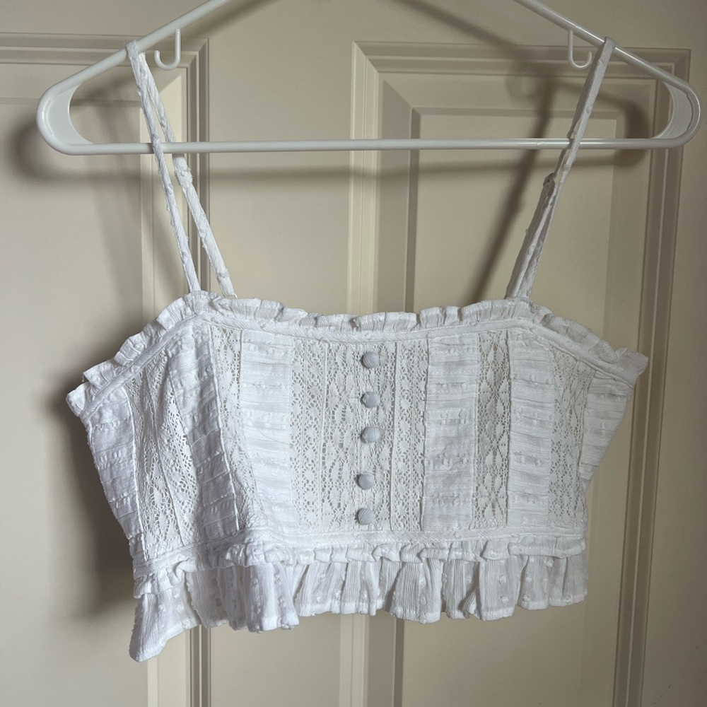 White Lace Trimmed Women's Top